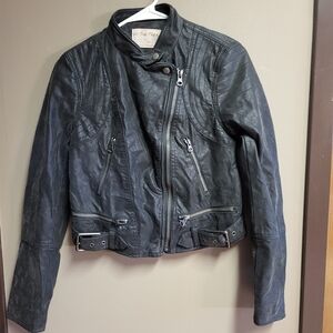 We The Free Black Faux Leather Women Fenix Jacket with Belted Hem By Free People